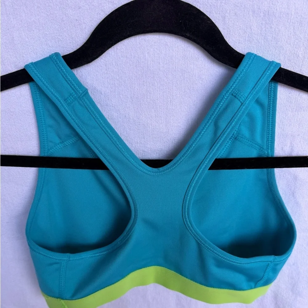 Nike Pro Dri-FIT Sports Bra Teal Lime Green Classic Swoosh Women's Size Small
